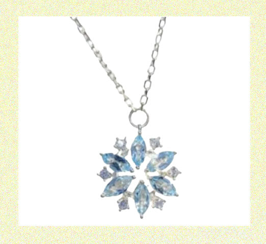 Sky Blue Snowflake Design Pendant Necklace BLUE Plated White K Alloy Artificial Crystal Synthetic