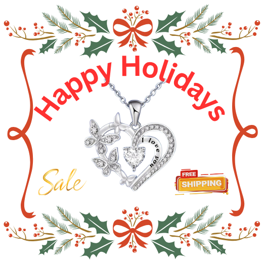 Elegant Glitter Silver Heart Butterfly Pendant Necklace Alloy Glass SILVER