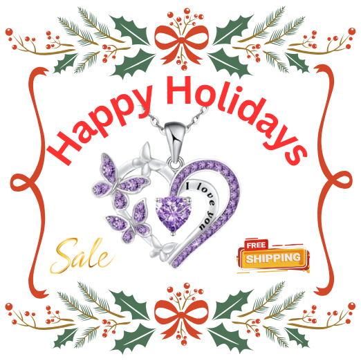 Elegant Glitter Purple Silver Heart Butterfly Pendant Necklace PURPLE