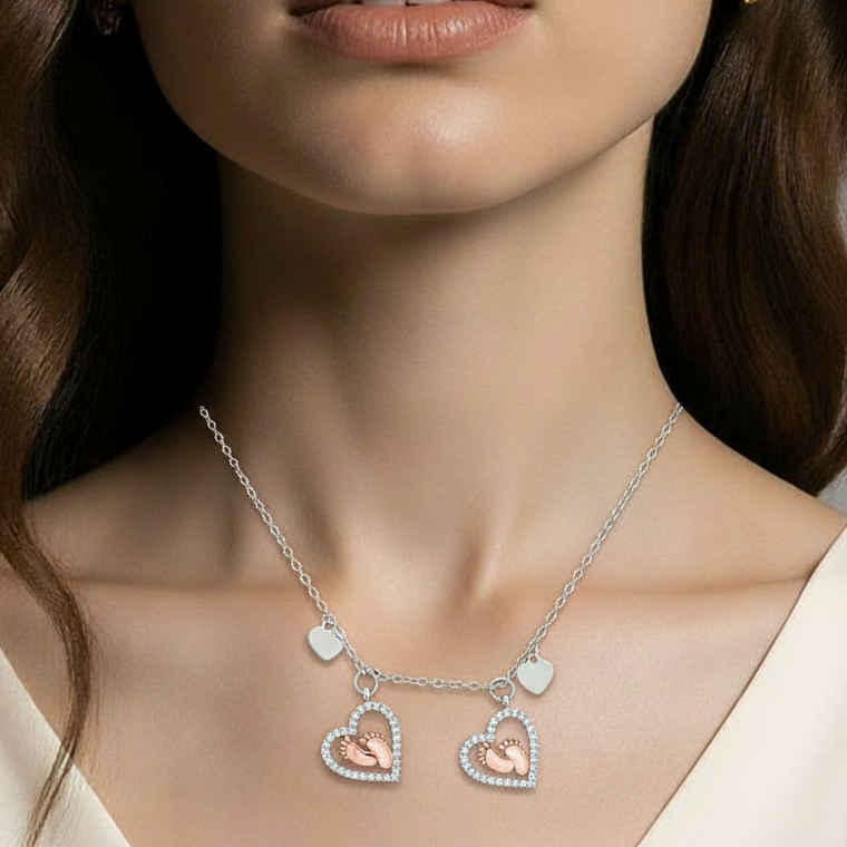 Mama to be for twins Baby Hearts Necklace