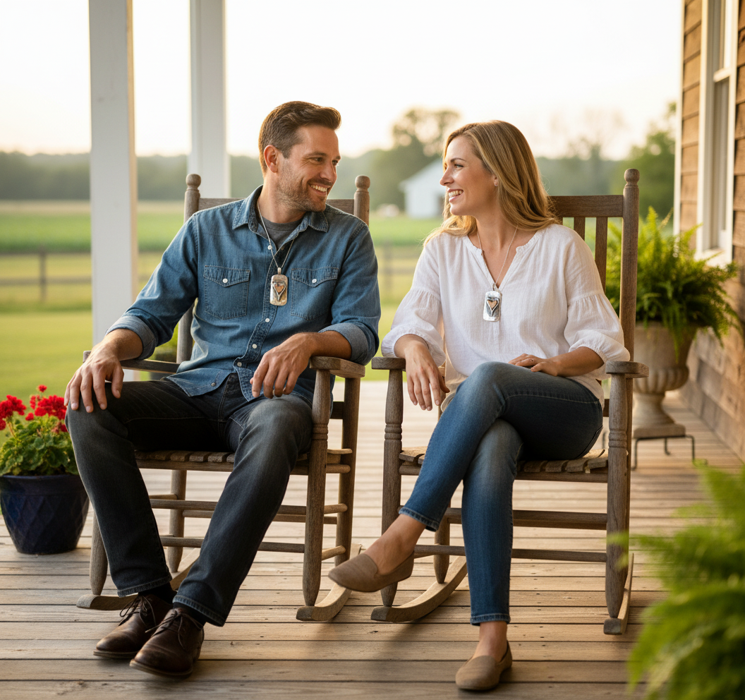 Retro Funky Simple Heart Double layer SILVER Pendant Necklace Vintage Man or Women
