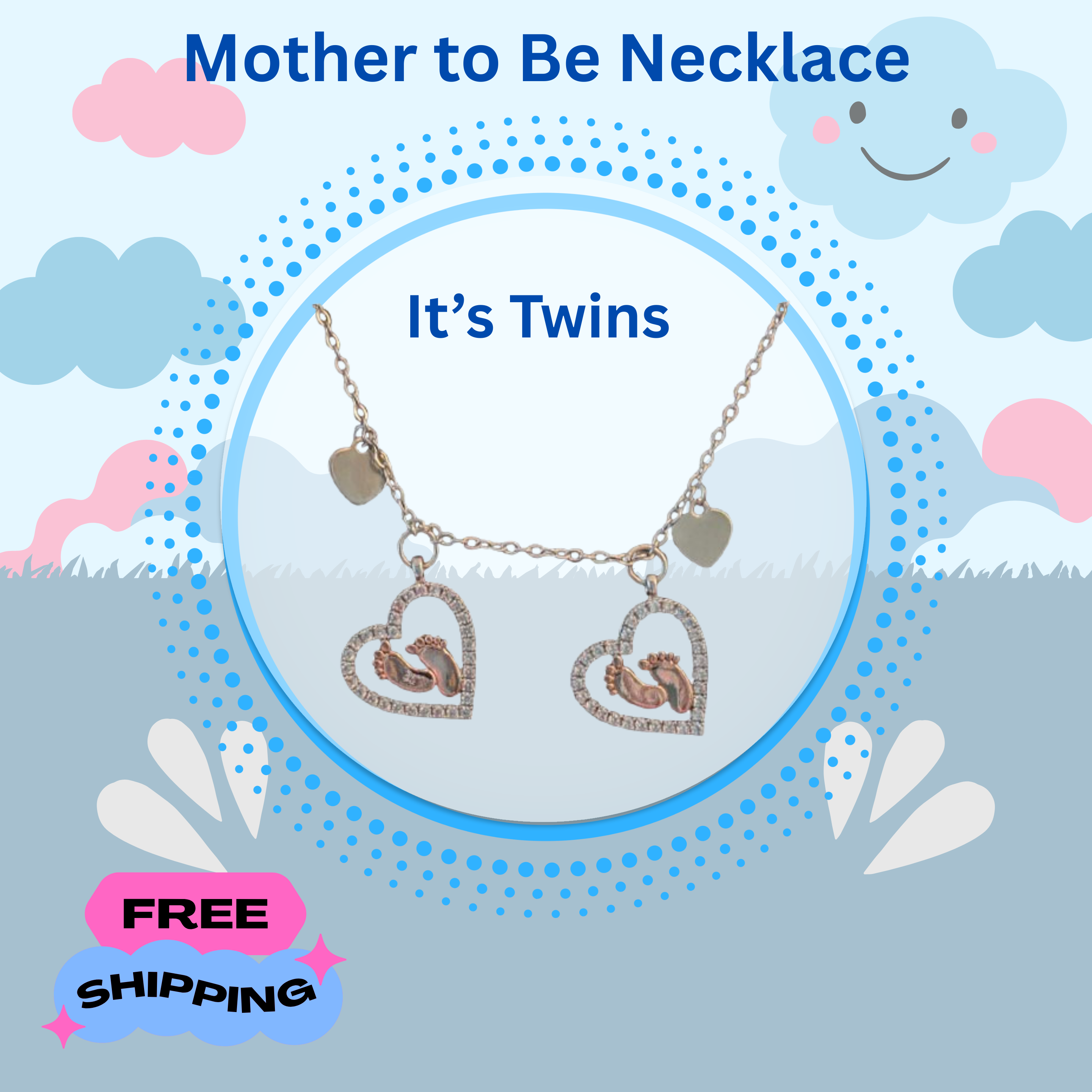 Mama to be for twins Baby Hearts Necklace