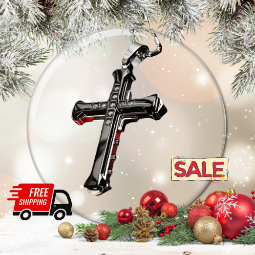 Men's Cross Pendant, Silver and Black Stainless Steel Silver Plated Rhinestones Necklace Silver 24" Chain