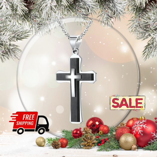 Classic Cross Pendant Necklace, Jewelry Black and Silver Alloy Silver Plated Stainless Steel 24" Chain