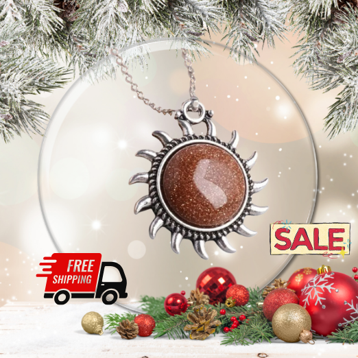 Unisex Natural Stone Sun Pendant Necklace Zinc Alloy Jewelry GOLDEN STONE