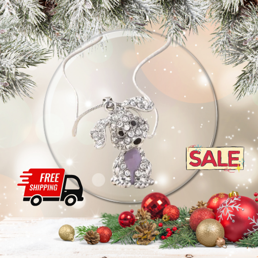 Cute Rhinestone Puppy Zircon Rendant Necklace WHITE with light purple stone for stomach Silver