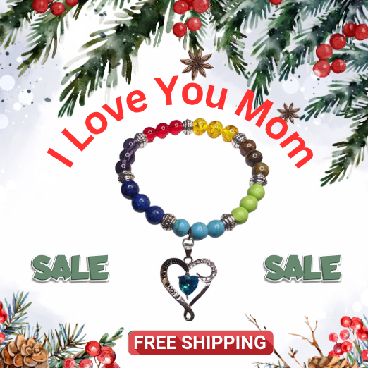 Mom Heart Charm 7 Chakra Healing Balance Bead Bracelet Natural Stone Bracelet Multi color beads with silver spacers