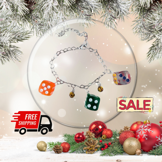 Dice Game Bracelet with Birthstone Month Charm. Choose a birthstone charm to add to your bracelet or just have the dice. Silver heart chain.