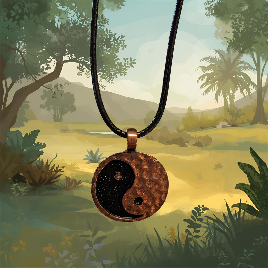 Vintage Yin Yang Charm Pendant Necklace Chinese Tai Chi Necklace Zinc Alloy Vintage Boho BLACK and COPPER