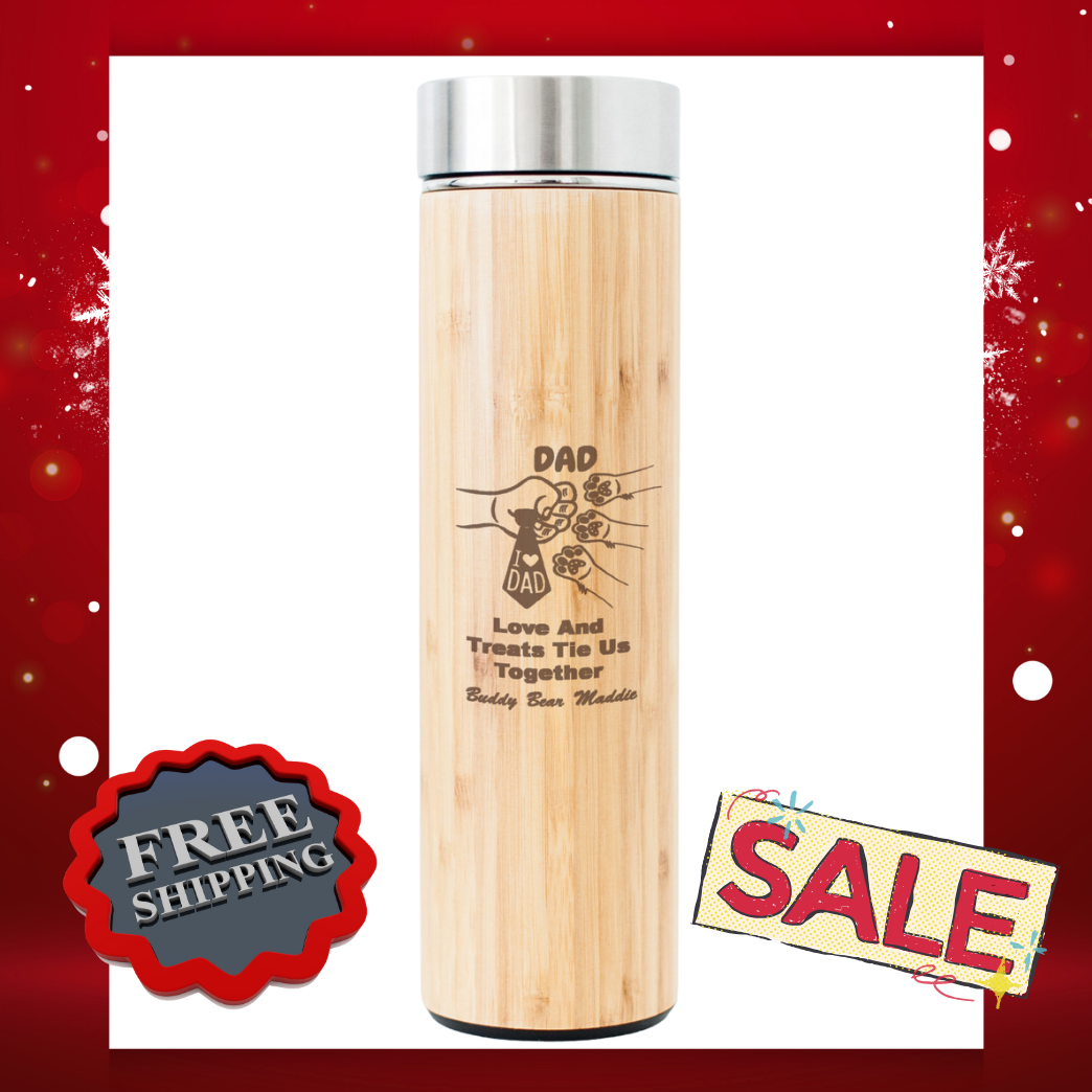 Dog DAD Bamboo Water Bottle Fist Pump