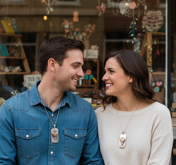 Retro Funky Simple Heart Double layer SILVER Pendant Necklace Vintage Man or Women