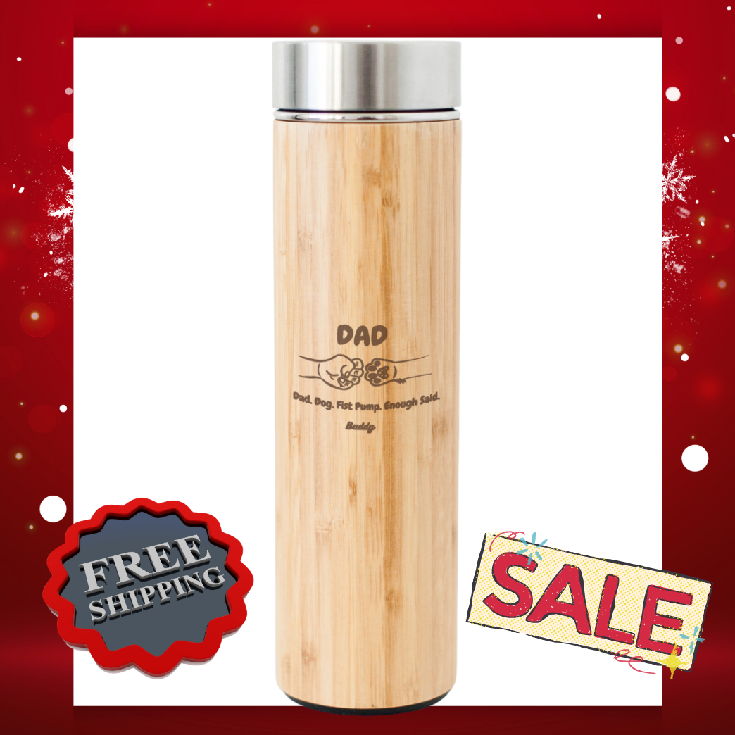 Dog DAD Bamboo Water Bottle Fist Pump