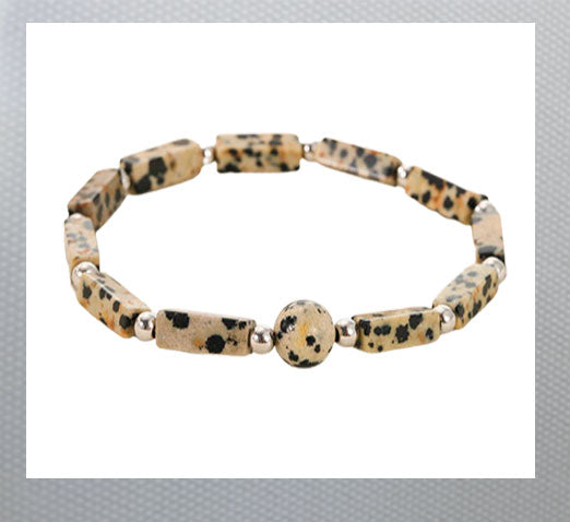 Healing Beaded Bracelet Elastic Relief Healing Hand Jewelry Stretch Tan Beads with Black Spots Men/Women