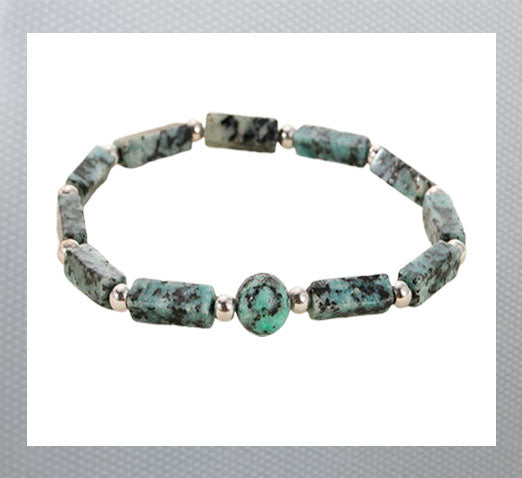 Healing Beaded Bracelet Elastic Relief Healing Hand Jewelry stretch band Green Sesame Stone Men/Women