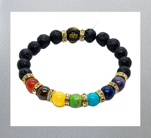 Colorful Natural Stone Anxiety Relief Bracelets for Men and Women Chakra Symbols beads Volcanic Stone &amp; Rainbow
