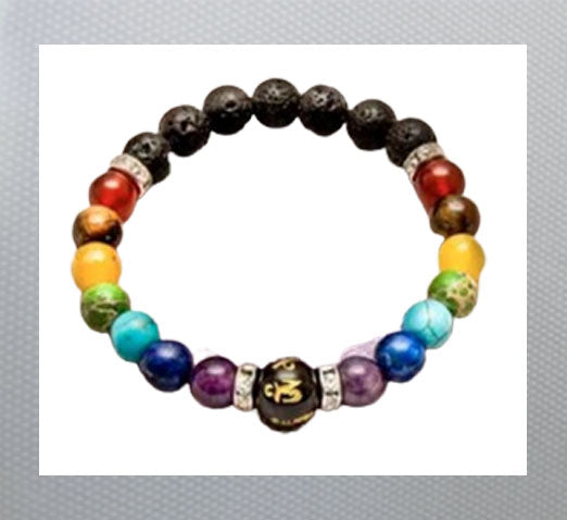 Colorful Natural Stone Anxiety Relief Bracelets for Men and Women Chakra Symbols beads Volcanic Stone &amp; Rainbow (Copy)