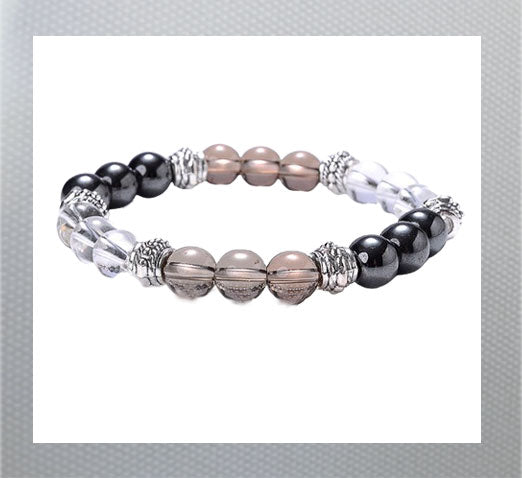 Volcanic Stone Hematite Bracelet and Tiger Eye Beads Bangles. Hematite is known for it grounding and calming properties, while tiger eye is believed to bring good luck and protection. Silver White and Black Shiney beads