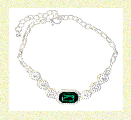 Silver Simple Chain Inlaid Shiny Synthetic Gems Adjustable Allot Bracelet Emerald Green
