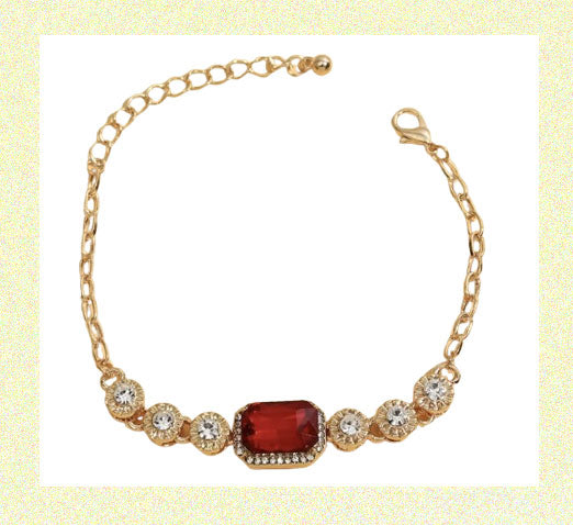 Women's Temperament Beaded Bracelet Inlaid Shiny Synthetic Gems Adjustable Hand Jewelry Ruby Red