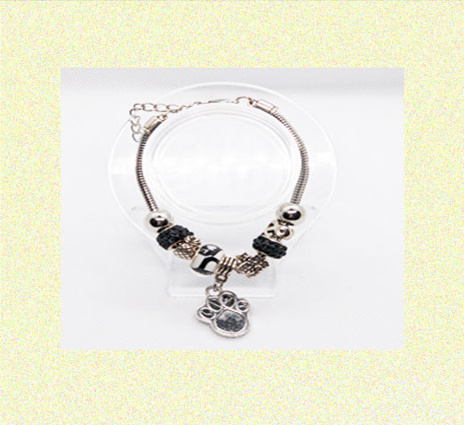 Silver Beaded Charm Bracelet with Dog or Cat Paw Charm