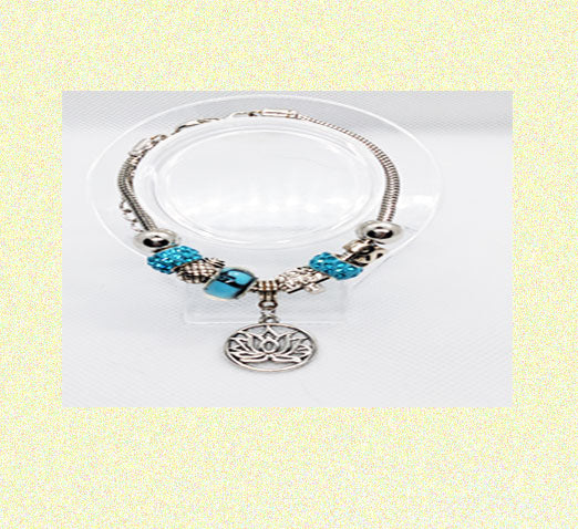 Silver Beaded Charm Bracelet with Flower Charm