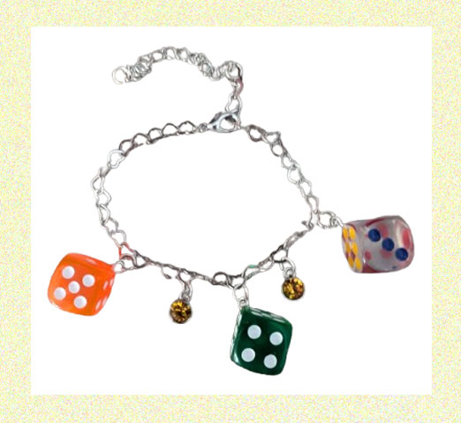 Dice Game Bracelet with Birthstone Month Charm. Choose a birthstone charm to add to your bracelet or just have the dice. Silver heart chain.