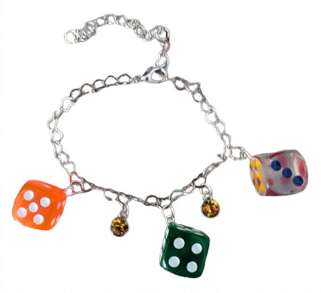 Dice Game Bracelet with Birthstone Month Charm. Choose a birthstone charm to add to your bracelet or just have the dice. Silver heart chain.