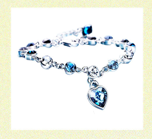 Heart of Ocean Bracelet Crystal Silver Chain Blue Diamond