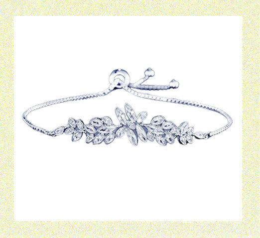 Adjustable Silver Diamond Zirconia Leaf Shaped Bracelet
