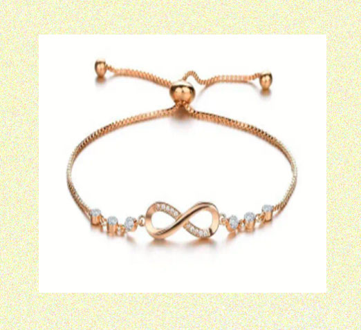 Gold Charm Infinity Bracelet Chain Zircon 18K Gold Plated Adjustable Slider Sizing