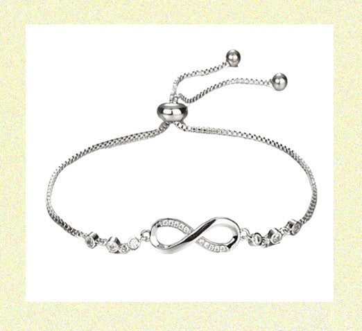 Silver Charm Infinity Bracelet Chain Zircon Adjustable Slider Sizing