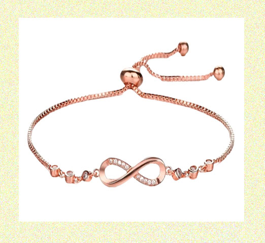 Rose Gold Charm Infinity Bracelet Chain Zircon 18K Gold Plated Adjustable Slider Sizing