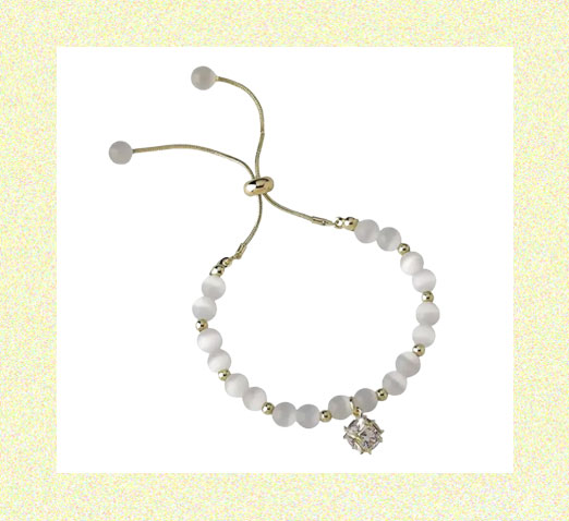 Smooth Opal Beaded Round Cust Ziron Pendant Adjustable Braid Chain Gold Chain