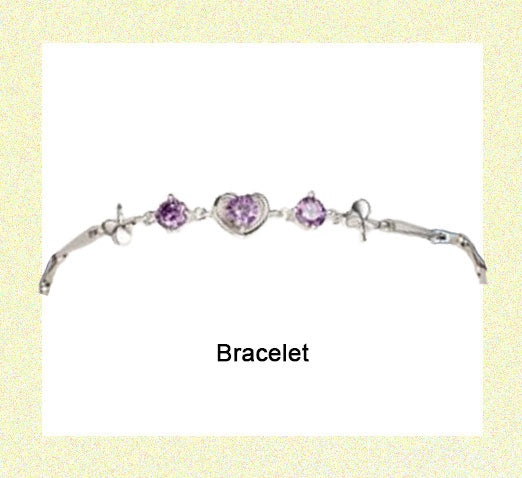 Exquisite Rhinestone Heart Copper Plated Bracelet Purple Zircon Silver Clasp Closure