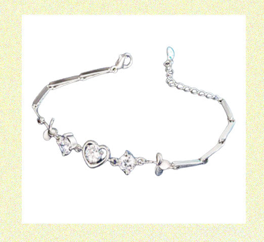 Exquisite Rhinestone Heart Copper Plated Bracelet White Zircon