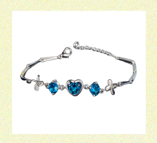 Silver Rhinestone Heart Copper Plated Blue Zircon Crystals