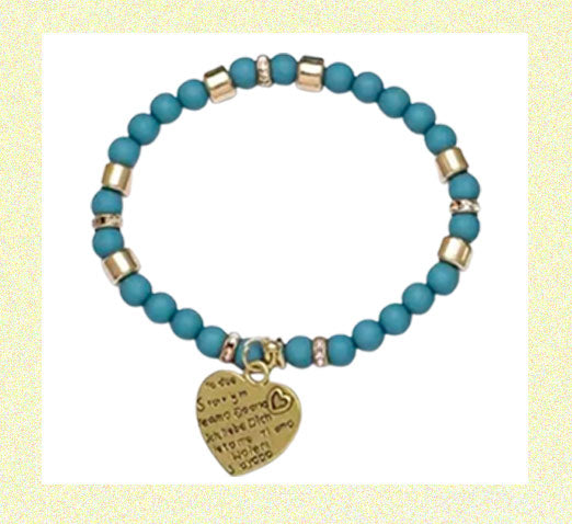 Pompomia Stretch Bracelet with Turquoise Beads with Heart Charm