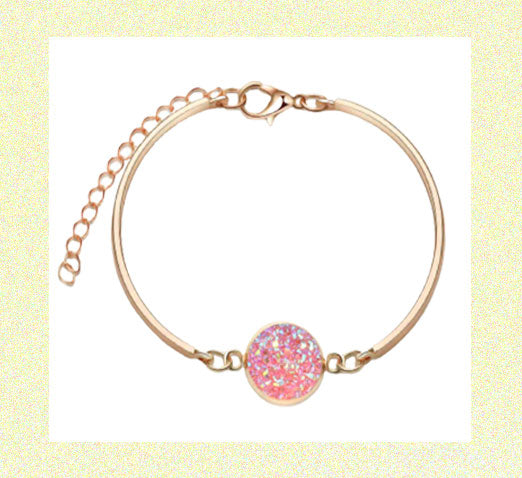 Bangle Bracelet Inlaid Colorful Round Shape Crystal Adjustable Pink & Gold