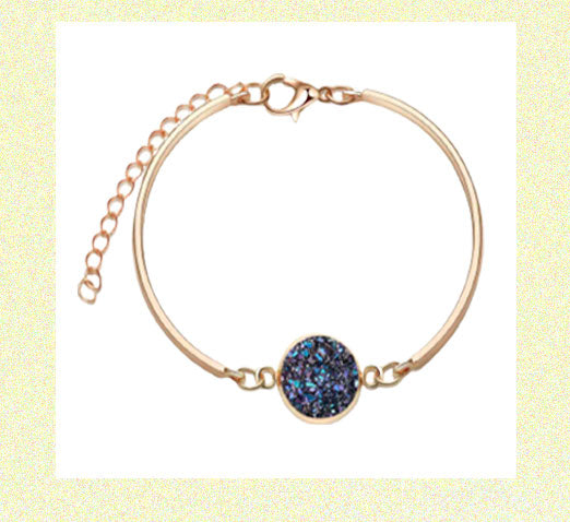 Bangle Bracelet Inlaid Colorful Round Shape Crystal Adjustable Gold & Dark Blue