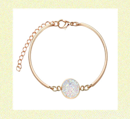 Bangle Bracelet Inlaid Colorful Round Shape Crystal Adjustable Gold & White