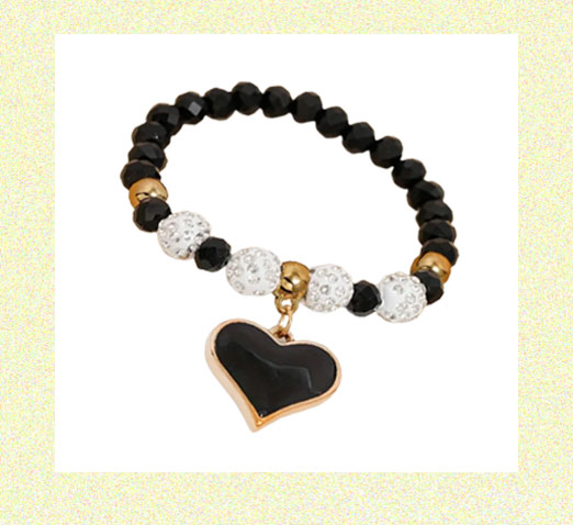 Vintage Black Heart Pendant Beaded Bracelet Stretch Adjustable