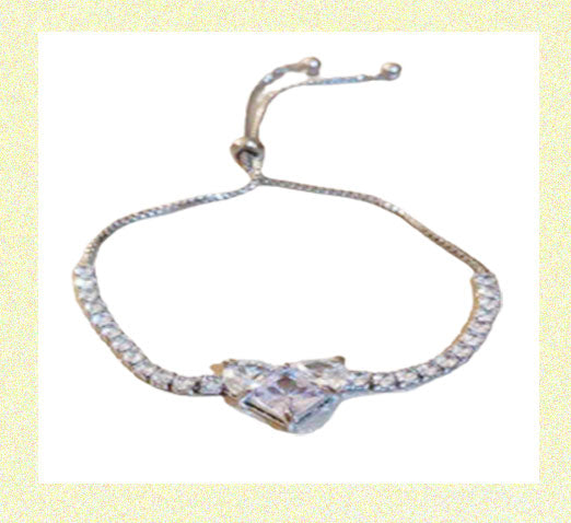 Adjustable Heart White Diamond Tennis Braclet Silver