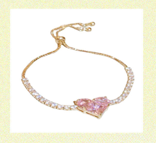 Adjustable Pink Diamond Heart Tennis Bracelet