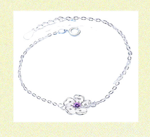Silver Zircon Inlaid Cherry Blossom Bracelet Purple Zircon
