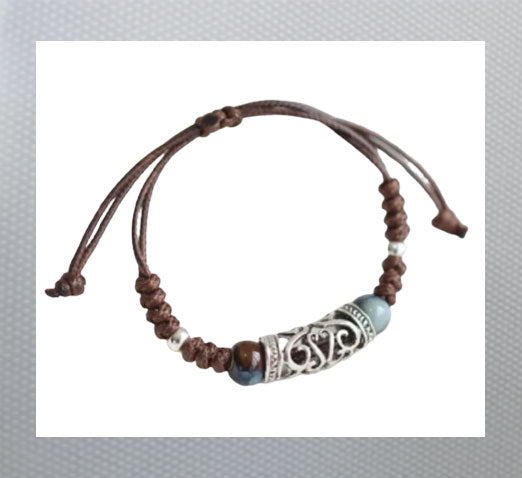 Knit Weave Design with a Hollow Alloy Charm Bracelet Adjustable Bangle Bracelet Men and Women