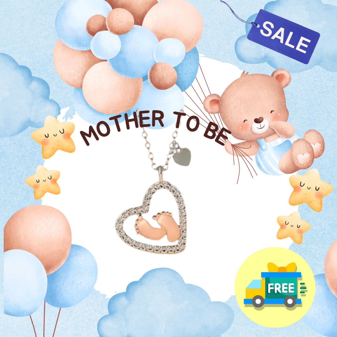 Mama to Be Baby Feet Heart Necklace Electroplated Copper Synthetic Zircon Necklace