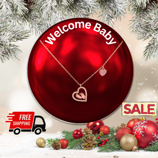 Mama to Be Baby Feet Heart Necklace Electroplated Copper Synthetic Zircon Necklace