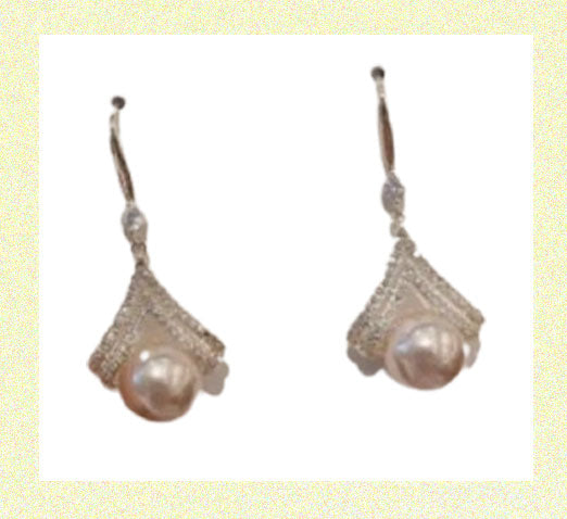 Geometric Retro Style Imitation Pearly Earrings Alloy Copper 14K Gold Plated Imitation Pearl PINK