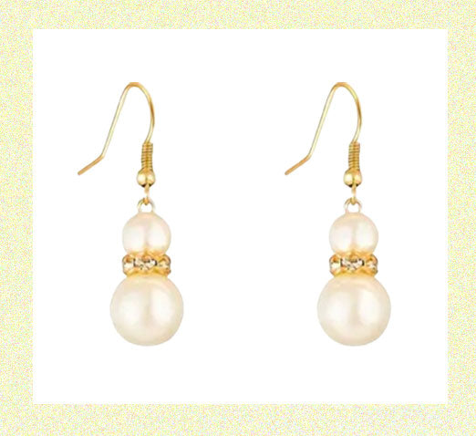 Vintage Earrings Artificial Pearls with Gold accents French style