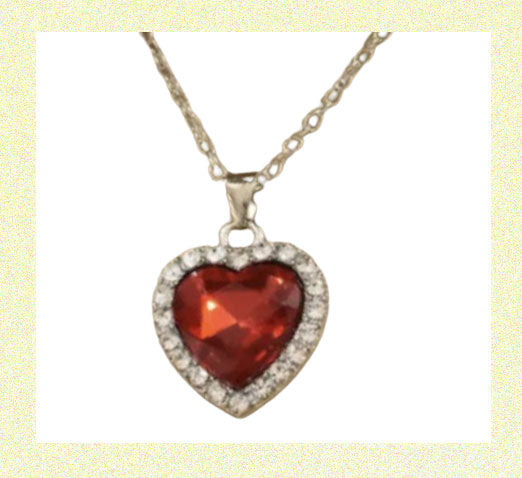Heart Pendant Necklace Sparkling Elegant Red Rhinestone Crystal on Silver Chain